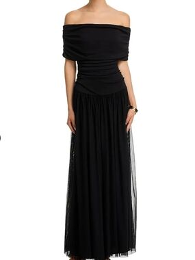 Aqua Off-Shoulder Black Maxi Skirt Dress